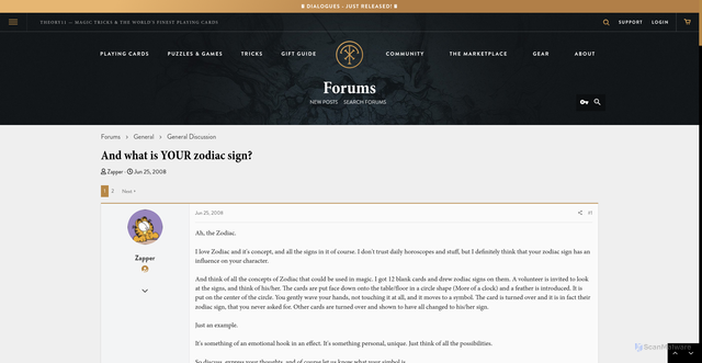 Security scan screenshot of https://www.theory11.com/forums/threads/and-what-is-your-zodiac-sign.7959/