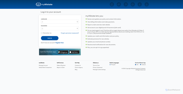 Security scan screenshot of https://apps.allstate.ca/myallstate/