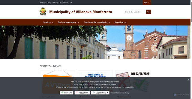 Security scan screenshot of https://www.comune.villanovamonferrato.al.it/