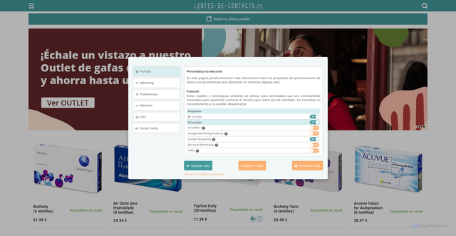 Security scan screenshot of https://www.lentes-de-contacto.es
