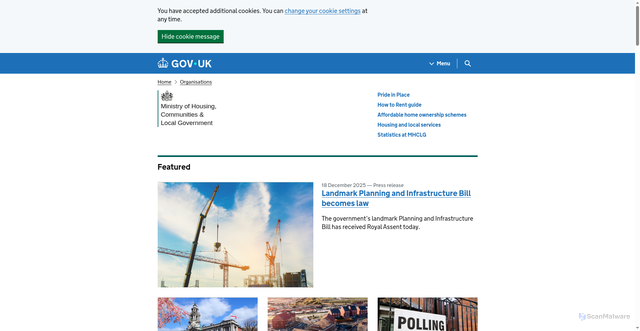 Security scan screenshot of https://www.gov.uk/government/organisations/ministry-of-housing-communities-local-government