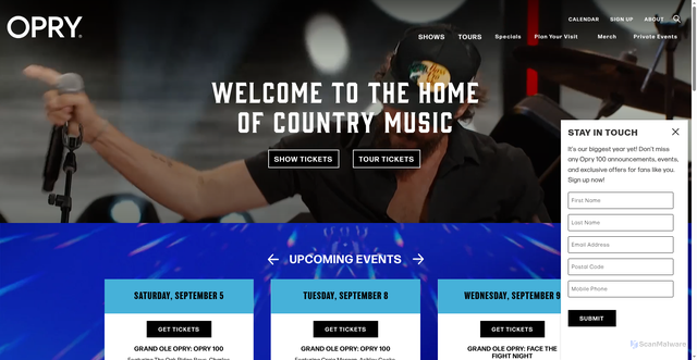 Security scan screenshot of https://opry.com