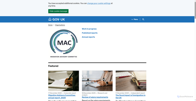 Security scan screenshot of https://www.gov.uk/government/organisations/migration-advisory-committee