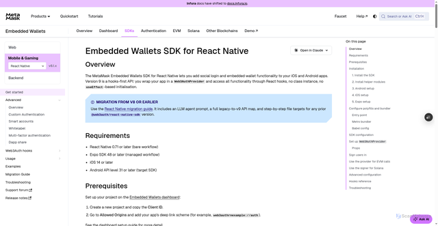 Security scan screenshot of http://metamask-docs-75mpj2s96-consensys-ddffed67.vercel.app/embedded-wallets/sdk/react-native