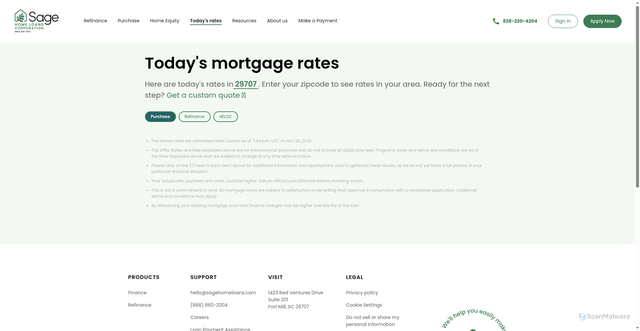 Security scan screenshot of https://www.sagehomeloans.com/today-rates/