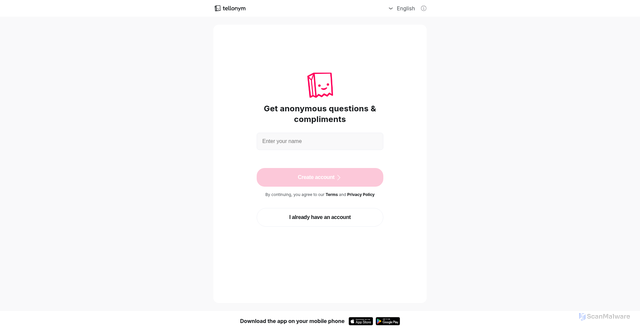 Security scan screenshot of https://tellonym.me