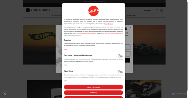 Security scan screenshot of https://creations.mattel.com/pages/mc-formula1?srsltid=AfmBOooGD_e-7-sx6h8DPmc8LvIwiranh05XceA-nek4S0MBo4acGRqZ