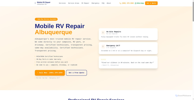 Security scan screenshot of https://mobilervrepairalbuquerque.com/