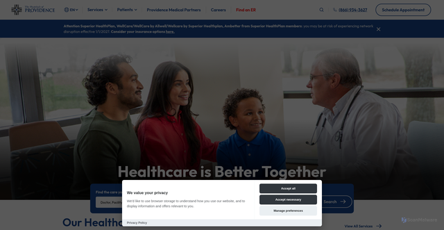 Security scan screenshot of https://www.thehospitalsofprovidence.com/