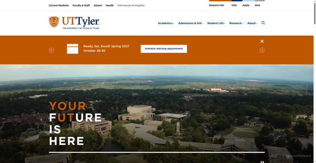 Security scan screenshot of https://www.uttyler.edu/index.php