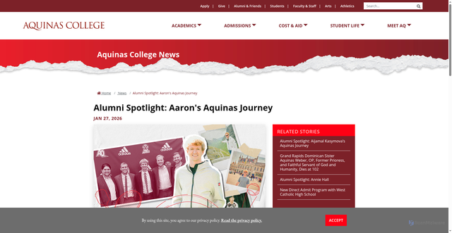 Security scan screenshot of https://www.aquinas.edu/news/2025/aaron-hendricks-spotlight.html