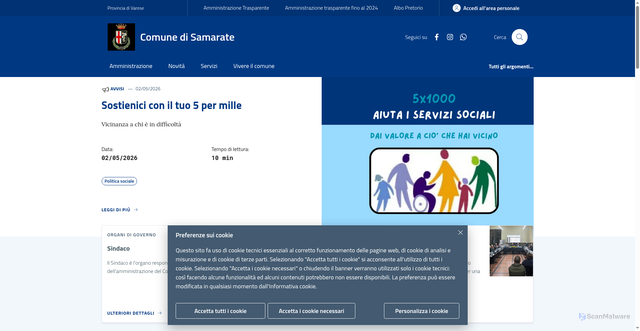 Security scan screenshot of https://www.comune.samarate.va.it