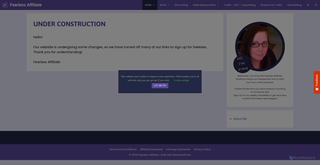 Security scan screenshot of https://fearlessaffiliate.com