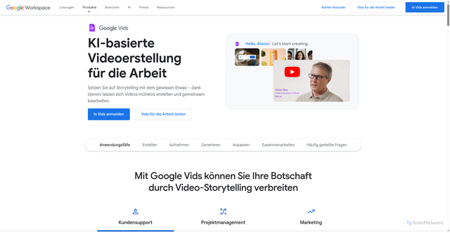 Security scan screenshot of https://workspace.google.com/products/vids/