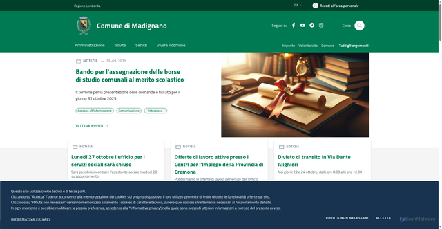 Security scan screenshot of https://www.comune.madignano.cr.it/