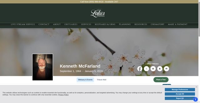 Security scan screenshot of https://www.lakesfuneralhome.com/obituaries/Kenneth-McFarland?obId=29870772