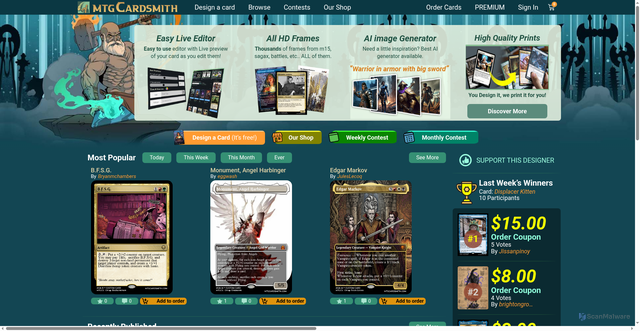 Security scan screenshot of https://mtgcardsmith.com