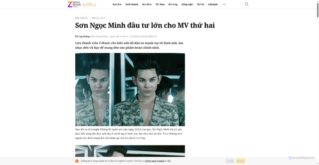 Security scan screenshot of https://znews.vn/son-ngoc-minh-dau-tu-lon-cho-mv-thu-hai-post492544.html