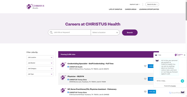 Security scan screenshot of https://careers.christushealth.org/job-search