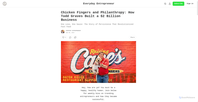 Security scan screenshot of https://www.everydayentrepreneur.ai/p/chicken-fingers-and-philanthropy