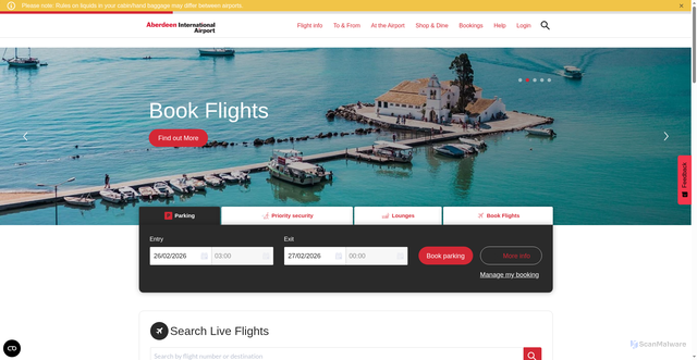 Security scan screenshot of https://aberdeenairport.com
