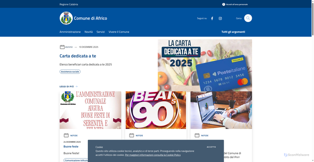 Security scan screenshot of https://www.comune.africo.rc.it/it