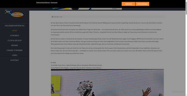 Security scan screenshot of https://squash-union.at/newsreader-news/double-trouble-in-der-%C3%B6sterreichischen-bundesliga.html