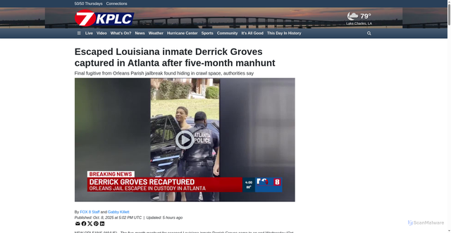 Security scan screenshot of https://www.kplctv.com/2025/10/08/live-escaped-new-orleans-derrick-groves-cornered-atlanta/