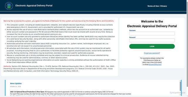 Security scan screenshot of https://www.electronicappraisaldelivery.com