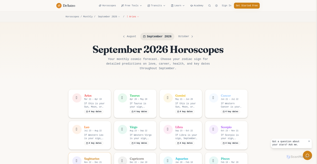 Security scan screenshot of https://drastro.ai/horoscope/2026/9