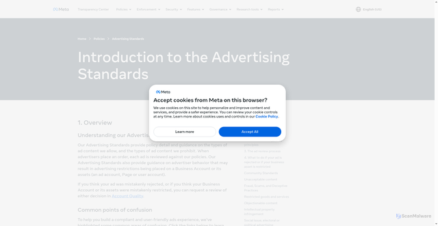 Security scan screenshot of https://transparency.meta.com/policies/ad-standards/