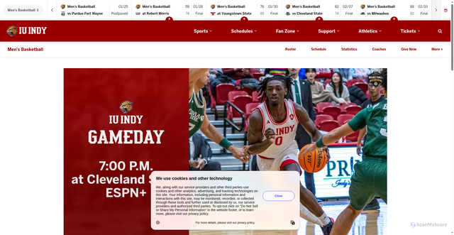 Security scan screenshot of https://iuindyjags.com/news/2026/3/2/mens-basketball-mens-basketball-to-open-postseason-play-at-no-10-cleveland-state.aspx