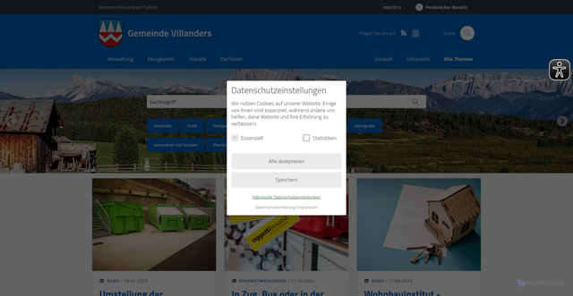 Security scan screenshot of https://www.comune.villandro.bz.it/de