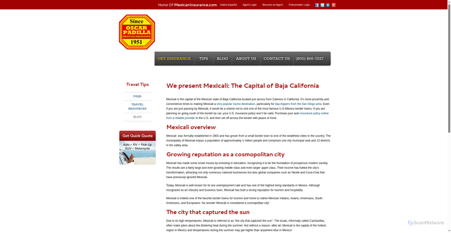 Security scan screenshot of https://orig.mexicaninsurance.com/Blog/we-present-mexicali-the-capital-of-baja-california