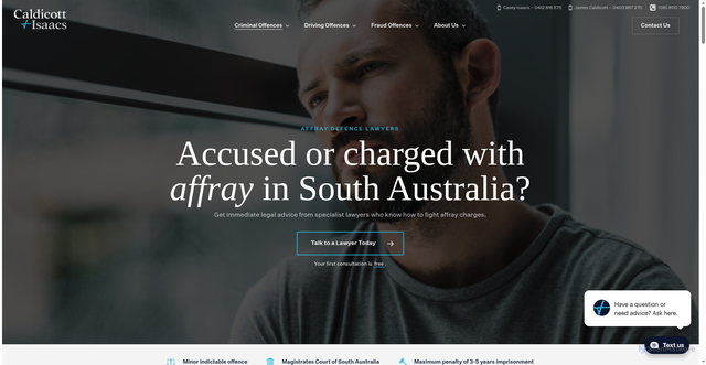 Security scan screenshot of https://www.caldicottlawyers.com.au/assault-violence/affray