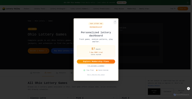 Security scan screenshot of https://www.lotteryvalley.com/ohio/games