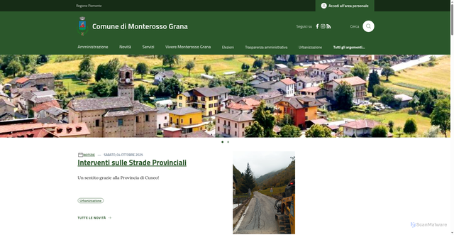Security scan screenshot of https://www.comune.monterossograna.cn.it/