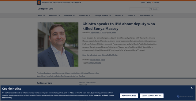 Security scan screenshot of https://law.illinois.edu/ghiotto-speaks-to-ipm-about-deputy-who-killed-sonya-massey/