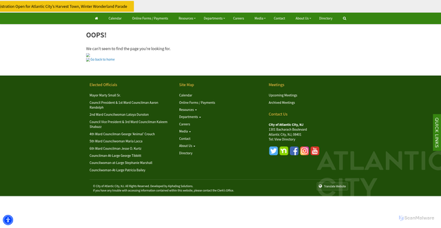 Security scan screenshot of https://www.acnj.gov/Errors/e404?aspxerrorpath=/Departments/PoliceDepartments/police/