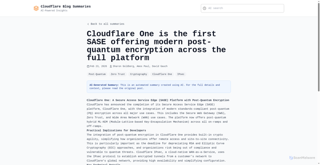 Security scan screenshot of https://autoblog-8xk.pages.dev/post/post-quantum-sase/