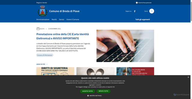 Security scan screenshot of https://www.comune.bredadipiave.tv.it/it