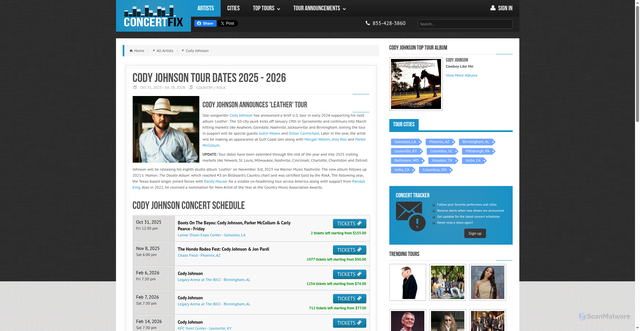 Security scan screenshot of https://concertfix.com/tours/cody-johnson