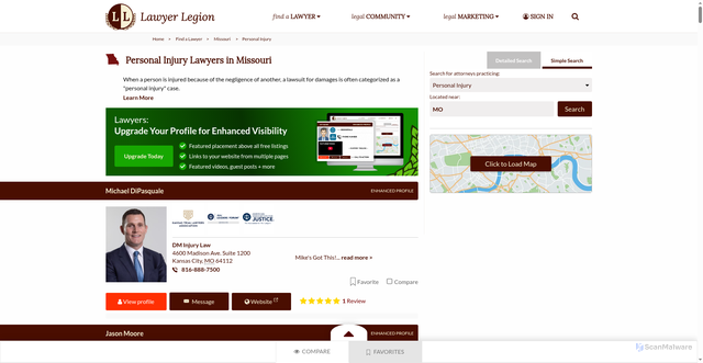 Security scan screenshot of https://lawyers.lawyerlegion.com/missouri/personal-injury