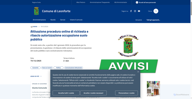 Security scan screenshot of https://www.comune.leonforte.en.it/