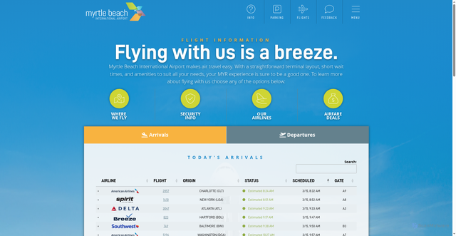 Security scan screenshot of https://www.flymyrtlebeach.com/flight-information/