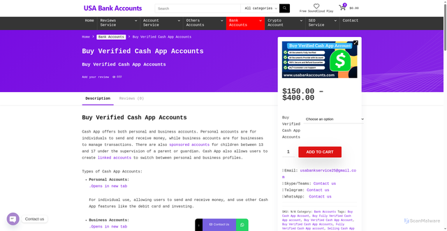 Security scan screenshot of https://usabankaccounts.com/product/buy-verified-cash-app-accounts/
