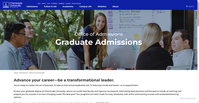 Security scan screenshot of https://chaminade.edu/admissions/graduate-students/