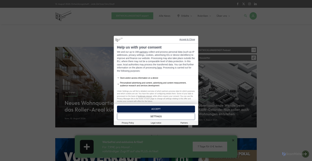 Security scan screenshot of https://entwicklungsstadt.de