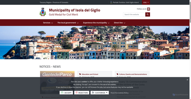 Security scan screenshot of https://www.comune.isoladelgiglio.gr.it/it-it/home