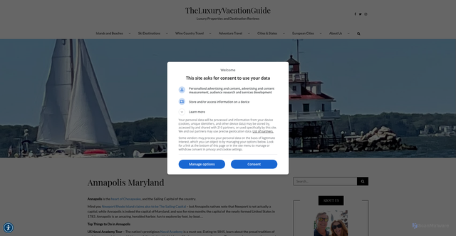 Security scan screenshot of https://theluxuryvacationguide.com/annapolis/